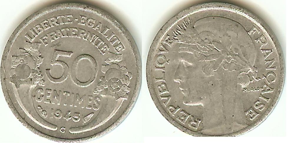50 Centimes 1945C EF/AU